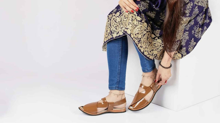 Bera Ladies Peshawari shoes beige color inner foam padding with adjustable strap.