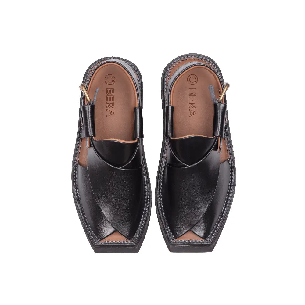 Black Kaptaan Peshawari chappal top view