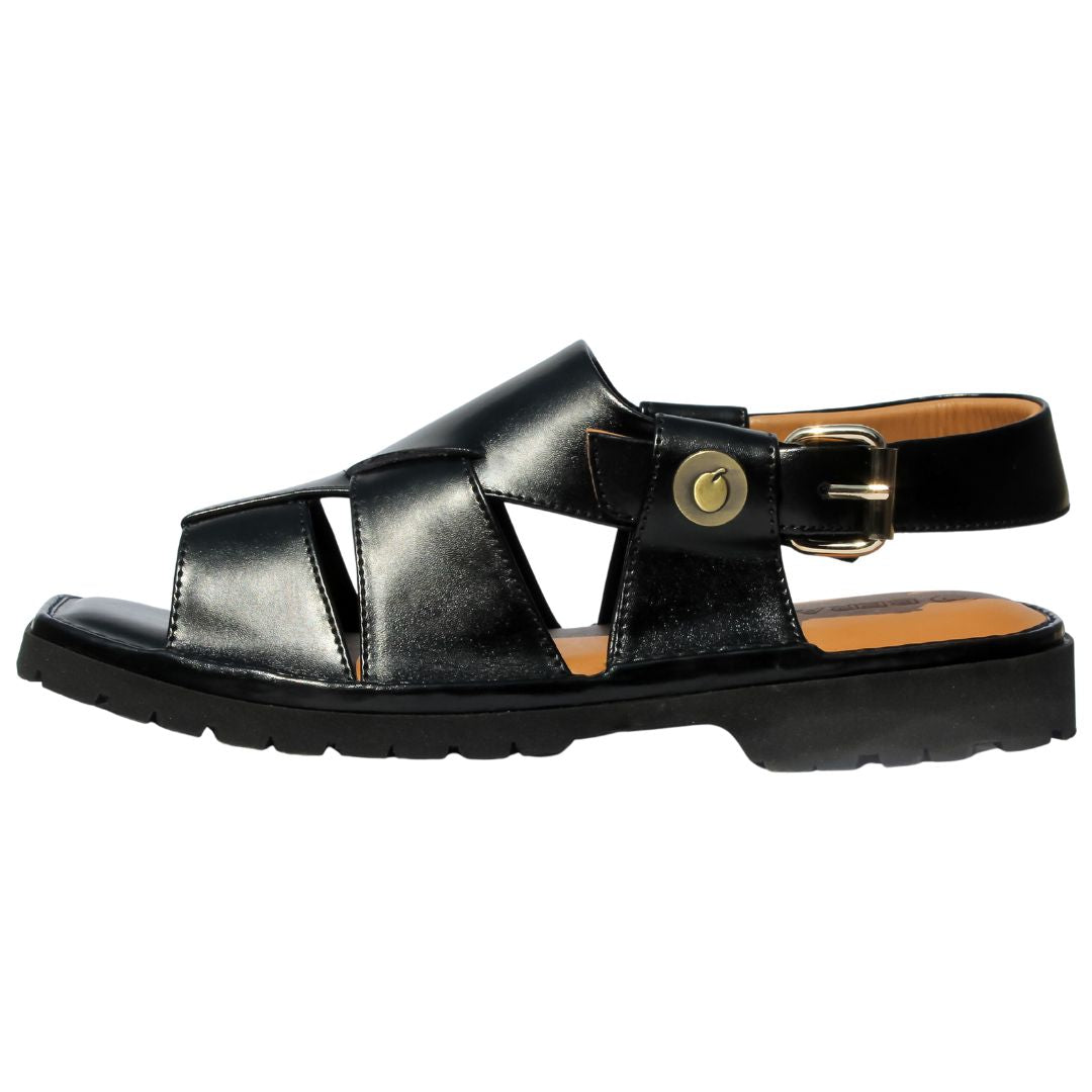 Side view of Bera Men’s Sandals in Black with Vibram sole and sleek design