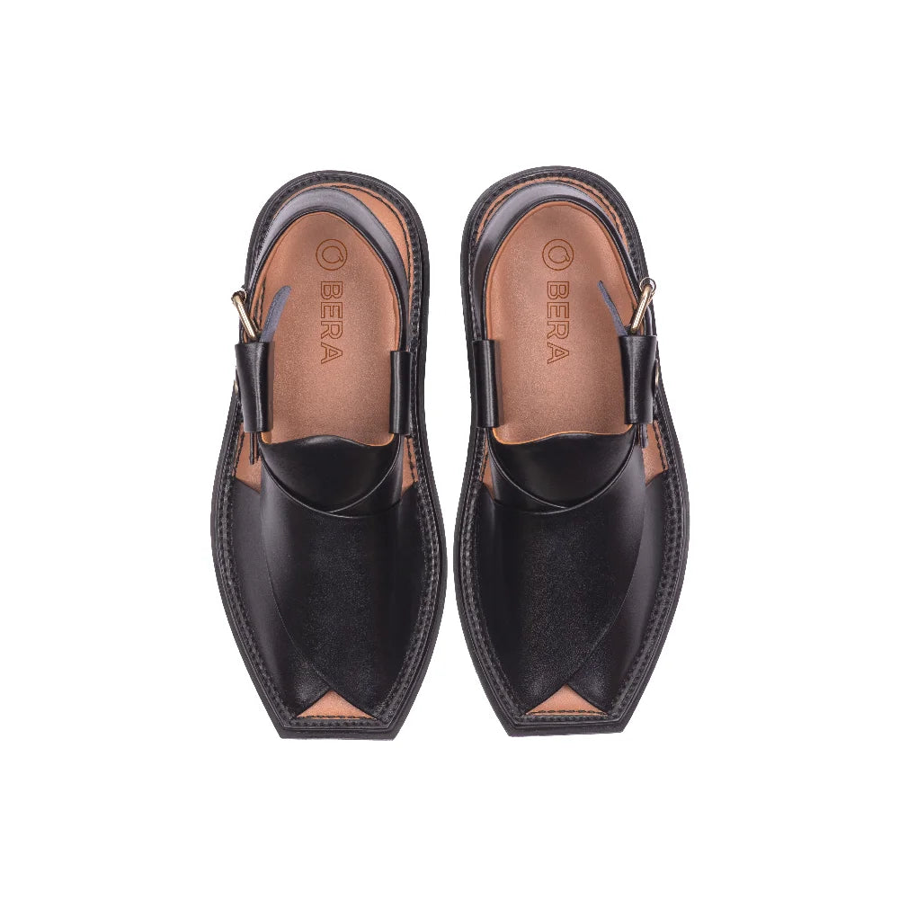 Black T Shape Peshawari Chappal Top View