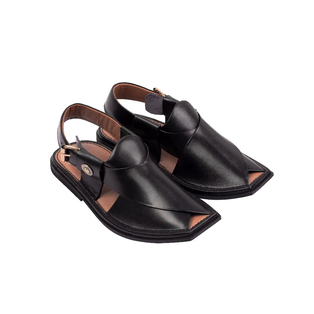 Black T Shape Peshawari Chappal side view