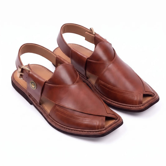 burgundy Taki Chappal pair shown from a three-quarter front view with smooth leather uppers and buckle straps