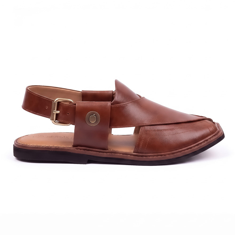 burgundy Taki Chappal shown from the side with leather buckle strap, layered upper and black sole