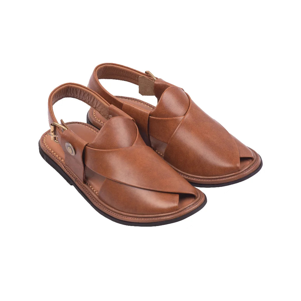 nue brown round shape Peshawari chappal for men side view