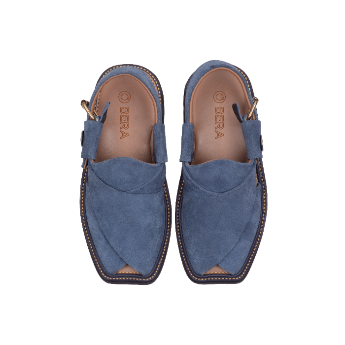 blue suede traditional Peshawari chappal for men top view