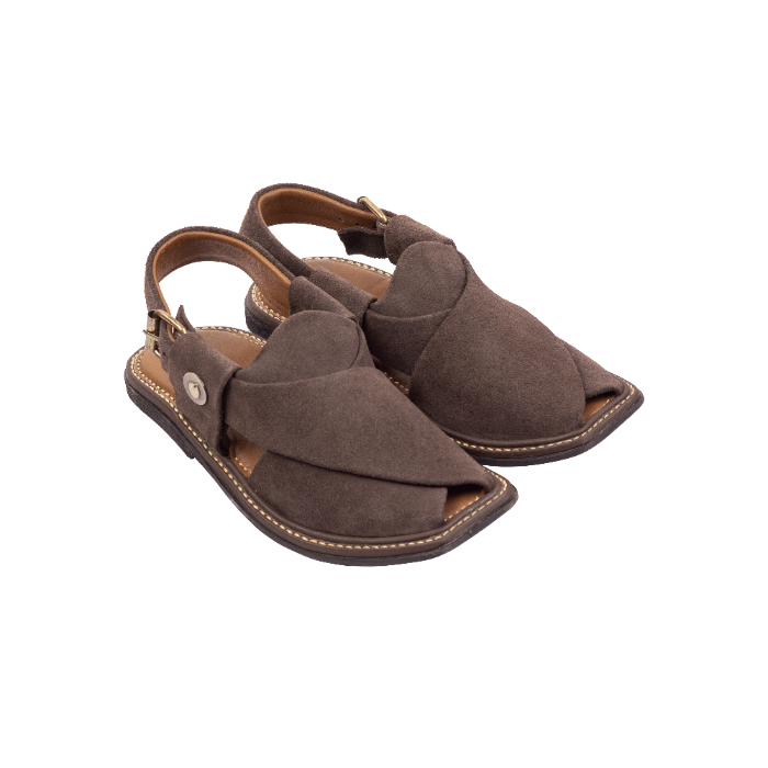 traditional brown suede Peshawari chappal for men side view