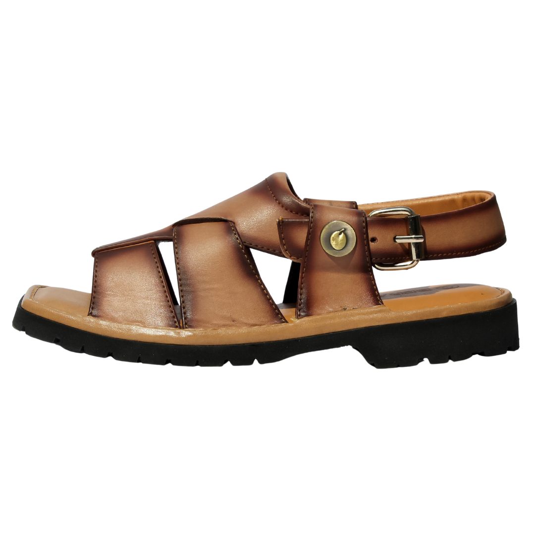 Side view of Bera Men’s Sandals in Brown featuring durable Vibram sole and adjustable straps