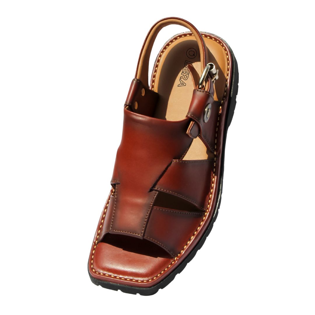 Bera Men’s Sandals in Burgundy - Front view with rich leather and elegant design