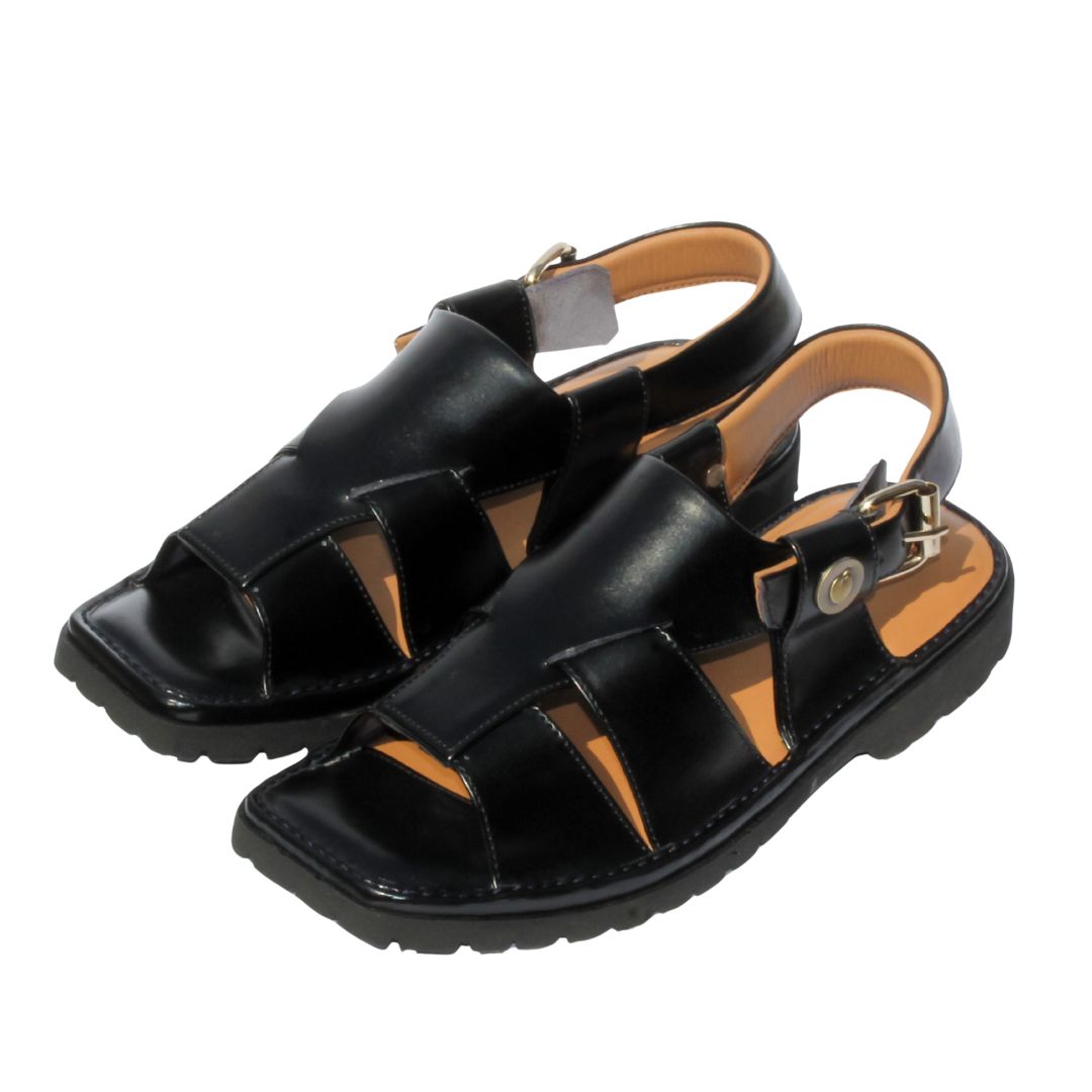 Top view of Bera Men’s Black Sandals highlighting inner padding and handcrafted details