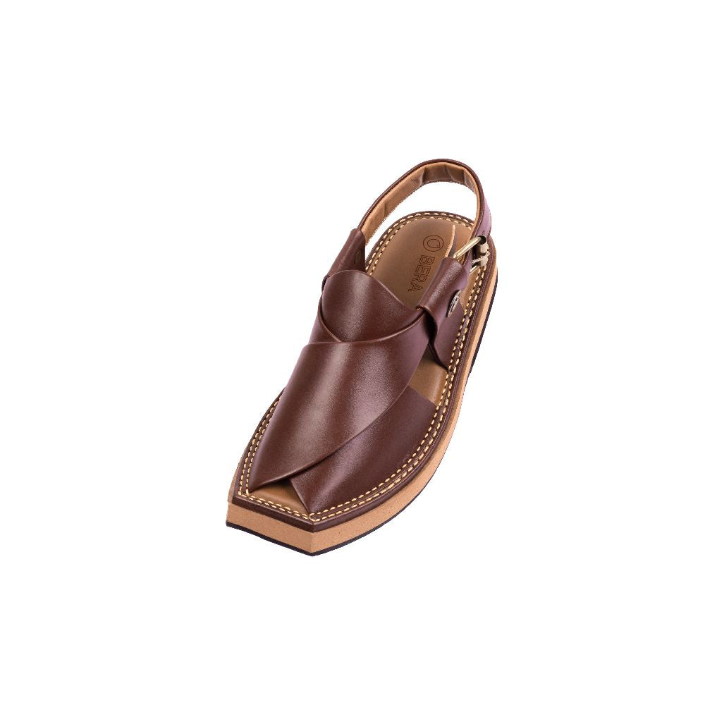 Traditional Burgundy Kaptaan Chappal, handcrafted in Peshawar, showcasing intricate leatherwork and cultural elegance.