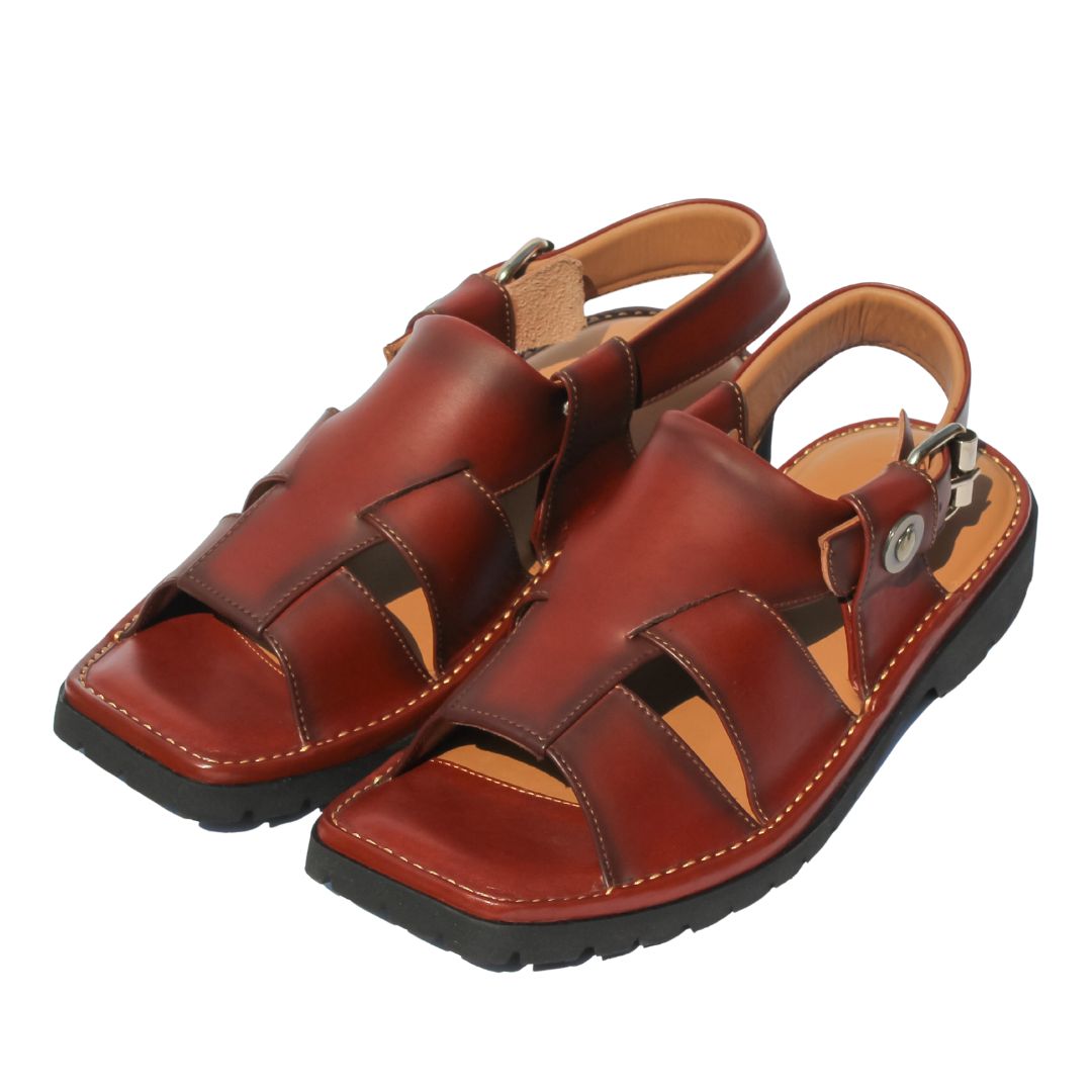 Top view of Bera Men’s Sandals in Burgundy showcasing premium materials and cushioned comfort