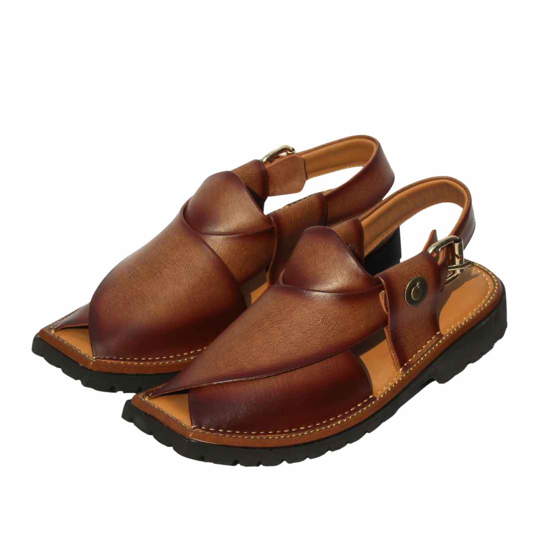 Vibram sole T-shape brown peshawari chappal top view