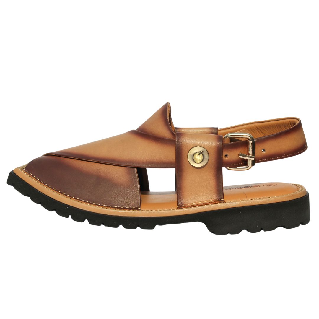 Vibram sole T-shape cream peshawari chappal side view