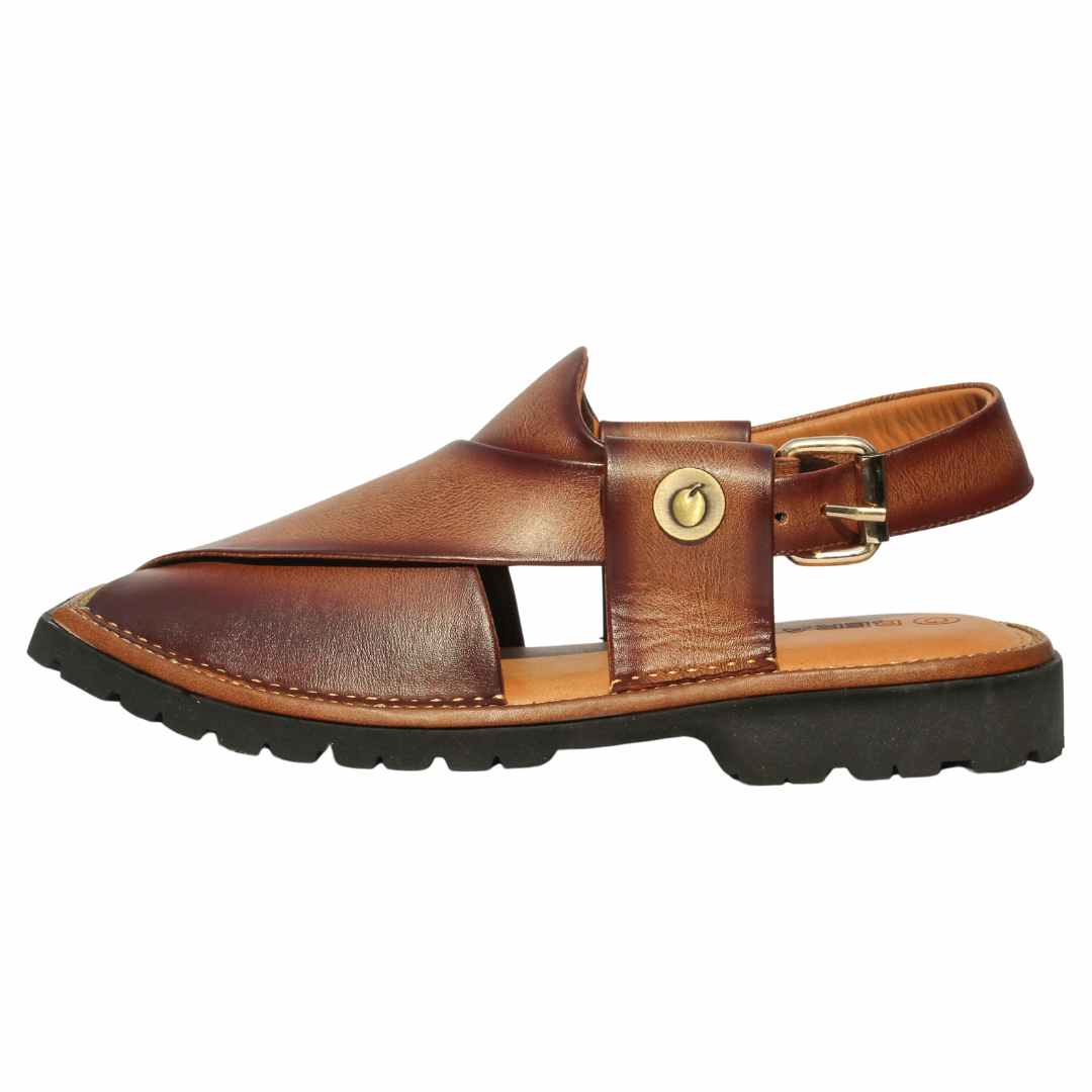 Vibram sole T-shape brown peshawari chappal side view