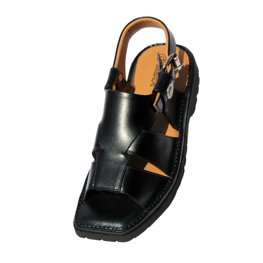 Bera Men’s Sandals in Black - Front view showcasing premium leather and adjustable straps