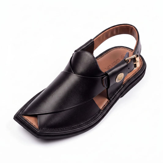 Traditionally made T-Shape Black Peshawari Chappal