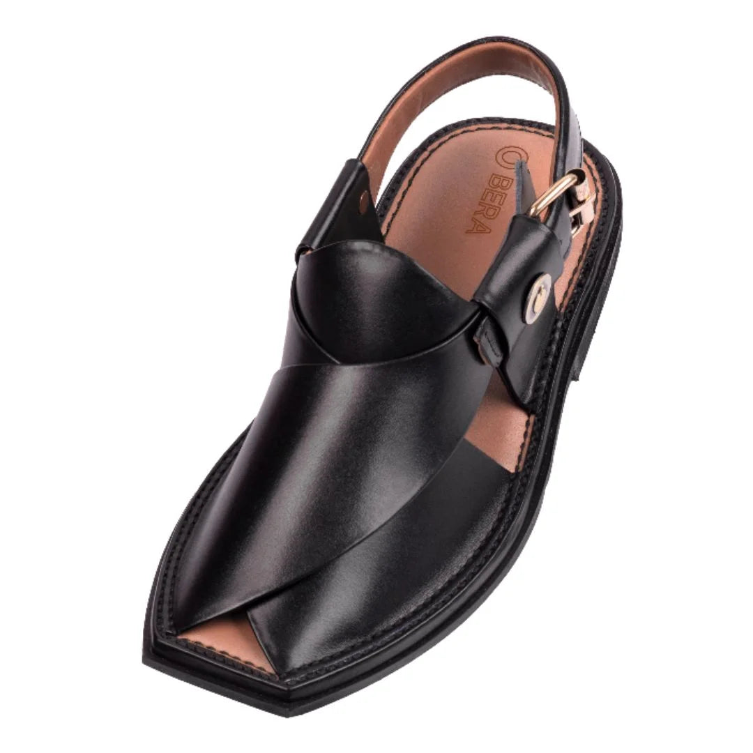 Traditionally made T-Shape Black Peshawari Chappal