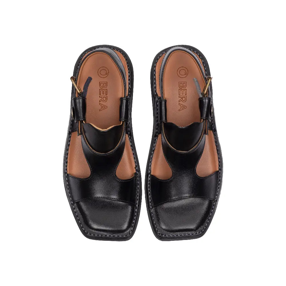 Black Panjedar Peshawari Chappal top view