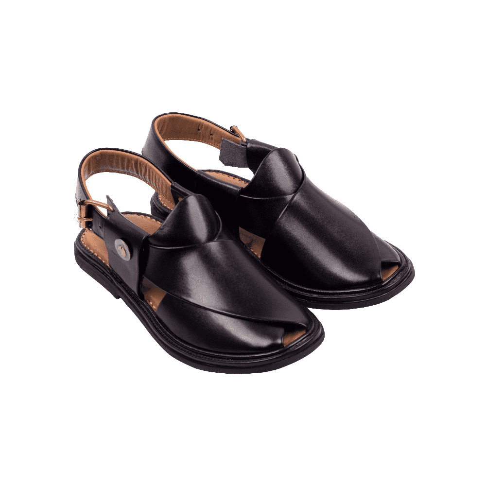 Black round shape Peshawari Chappal side view