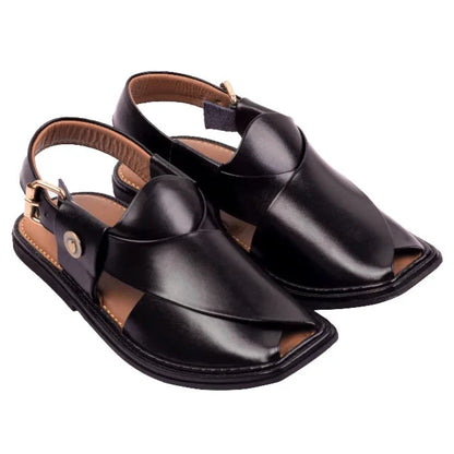 Black Traditional Peshawari Chappal side view

