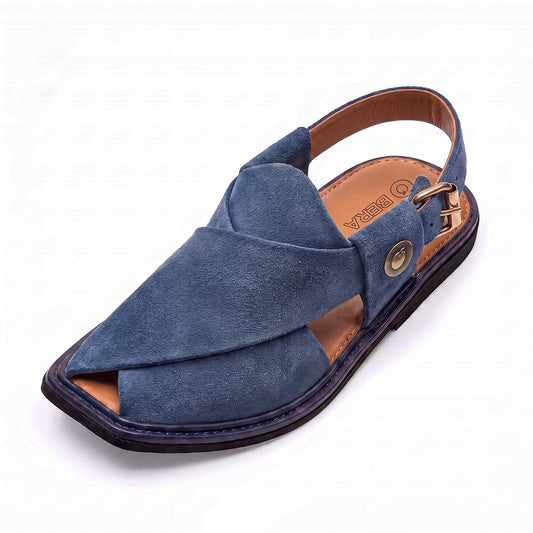 blue suede traditional Peshawari chappal for men front view