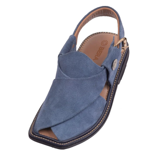 blue suede traditional Peshawari chappal for men front view