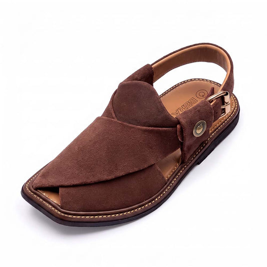 brown suede traditional Peshawari chappal for men front view