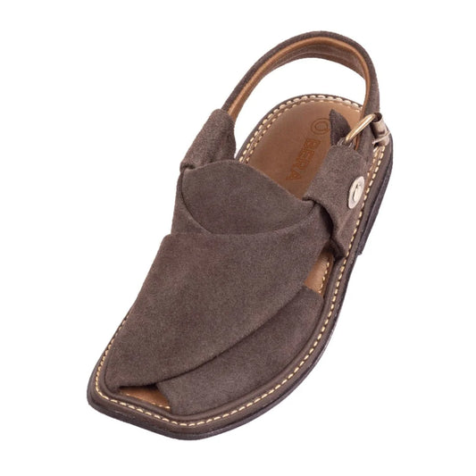 brown suede traditional Peshawari chappal for men front view