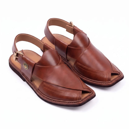 burgundy Taki Chappal pair shown from a three-quarter front view with smooth leather uppers and buckle straps