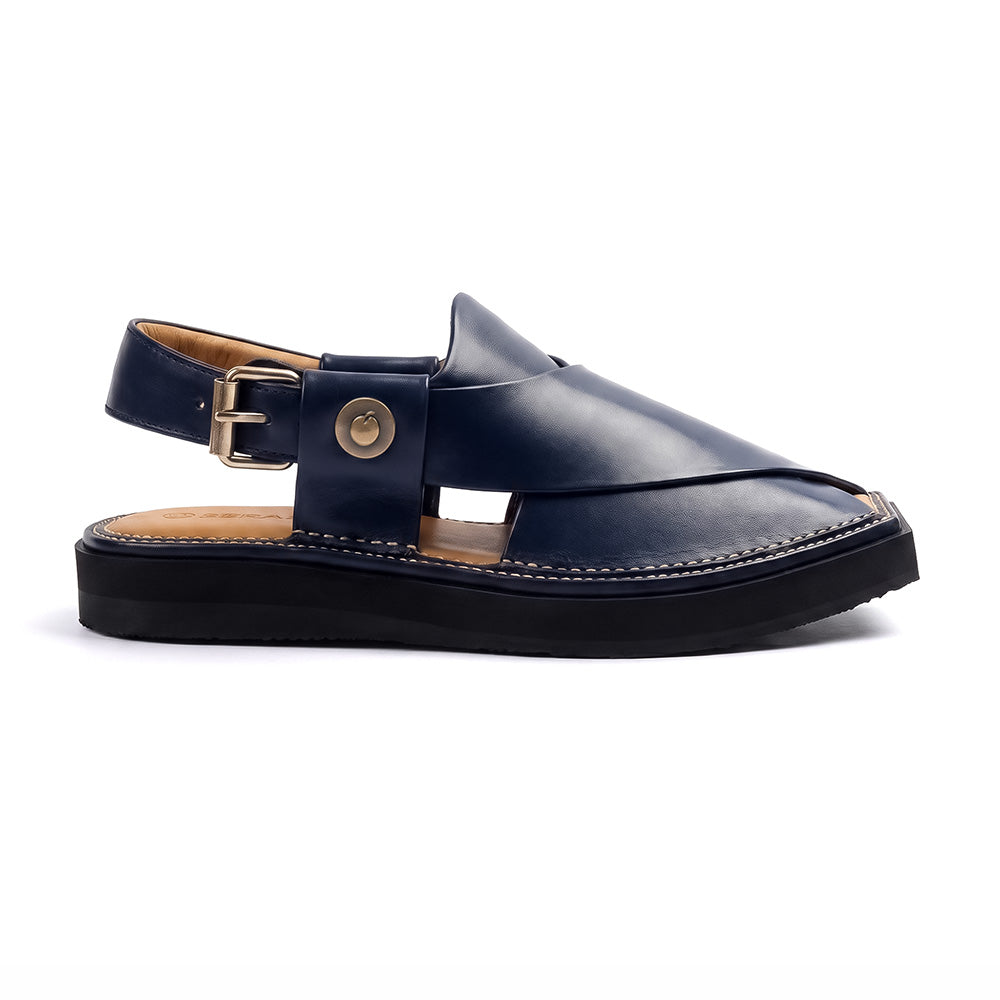 Khan Chappal Blue Plain