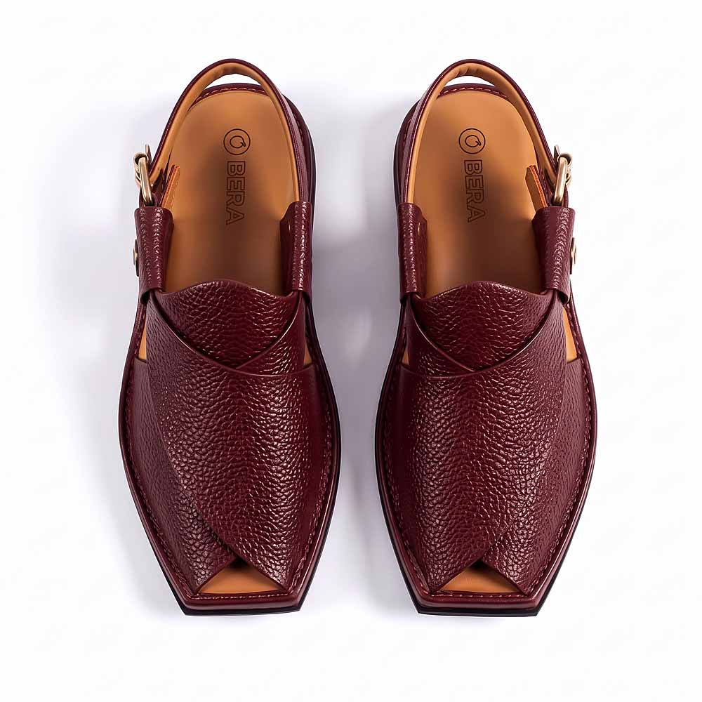 Maroon lightweight leather Peshawari chappals for men with a traditional handcrafted design