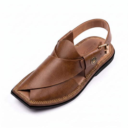 Traditionally made Nue Brown T-Shape Peshawari Chappal for men 