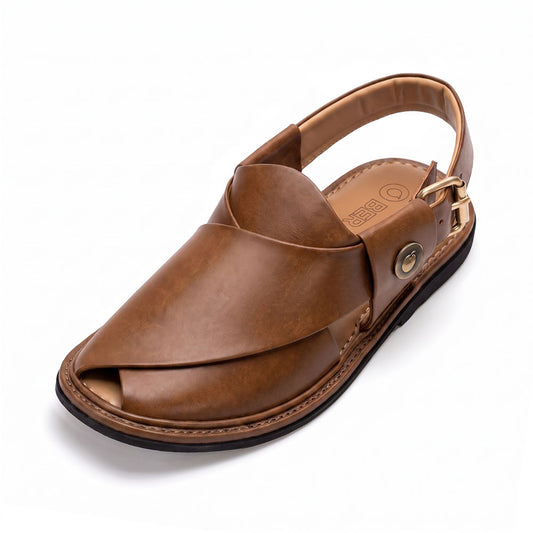 Nue Brown Round Shape Peshawari leather chappals for men