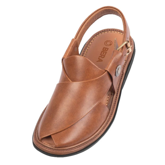 Nue Brown Round Shape Peshawari leather chappals for men