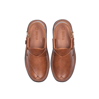 Nue Brown Round Peshawari chappal for men top view