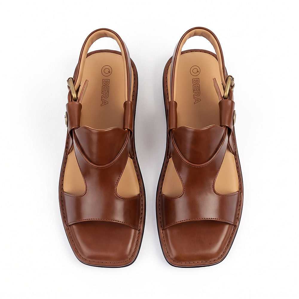Panjedar chappals for men showing the side profile and traditional leather design