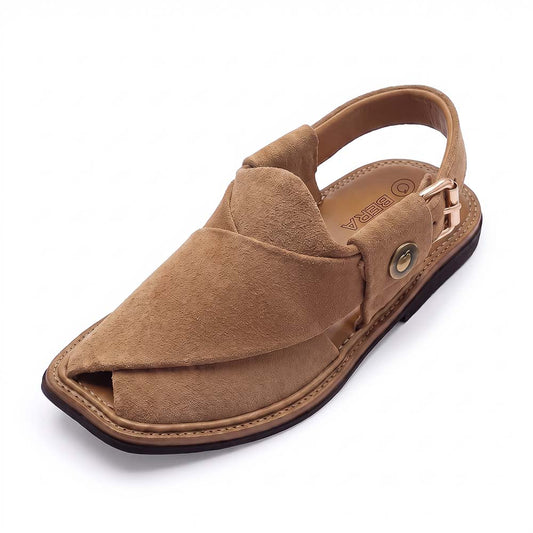 traditional Peshawari chappal camel suede for men front view
