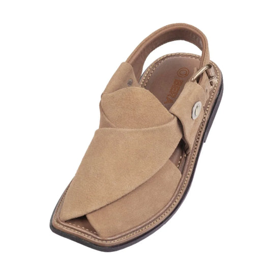 traditional Peshawari chappal camel suede for men front view