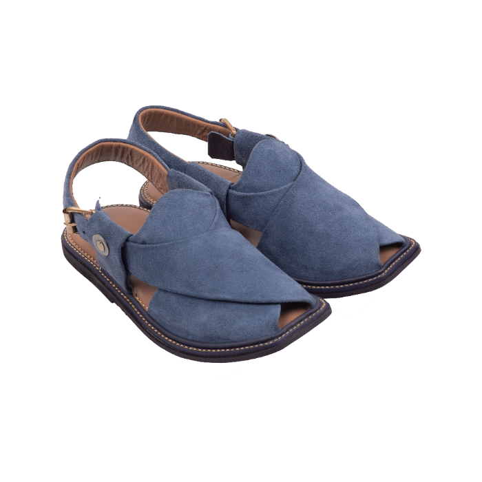 blue suede traditional Peshawari chappal side view