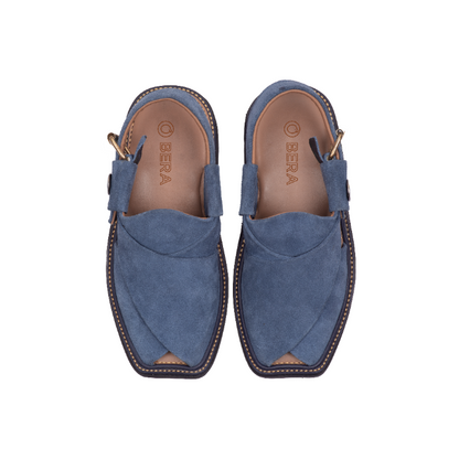 blue suede traditional Peshawari chappal for men top view