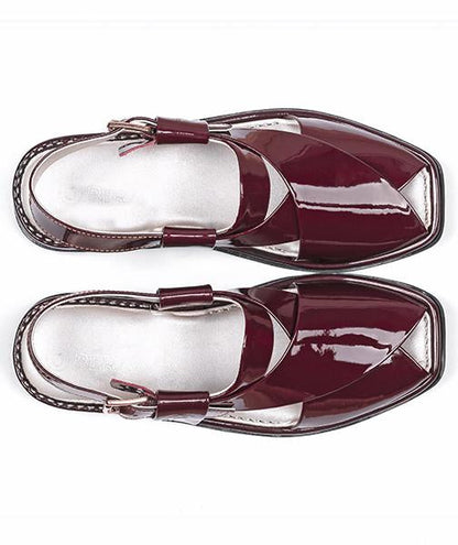 Ladies Peshawar Chappal maroon top view
