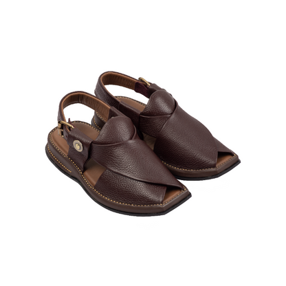 maroon light weight peshawari chappal for men side view 