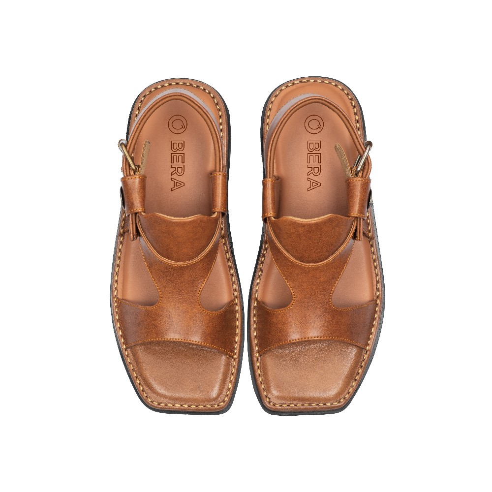 Brown panjedar peshawari chappal for men top view