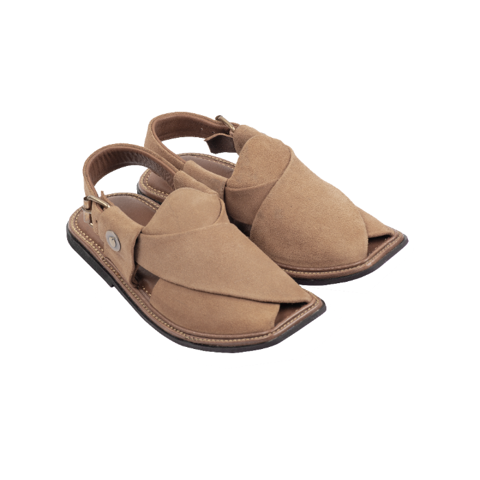 traditional Peshawari chappal camel suede for men side view
